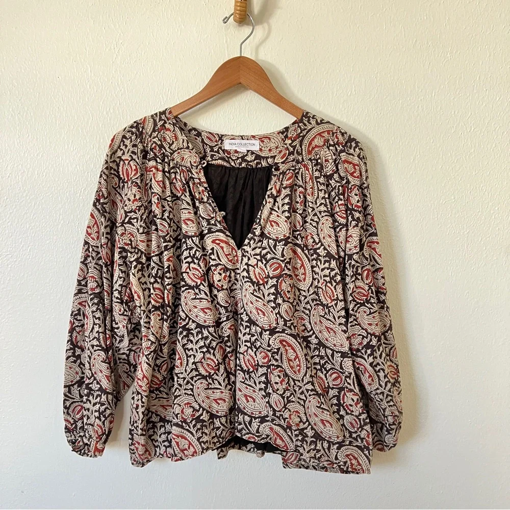 Emerson Fry Olympia Blouse Paisley Black + Clay Satin - Picture 3 of 11
